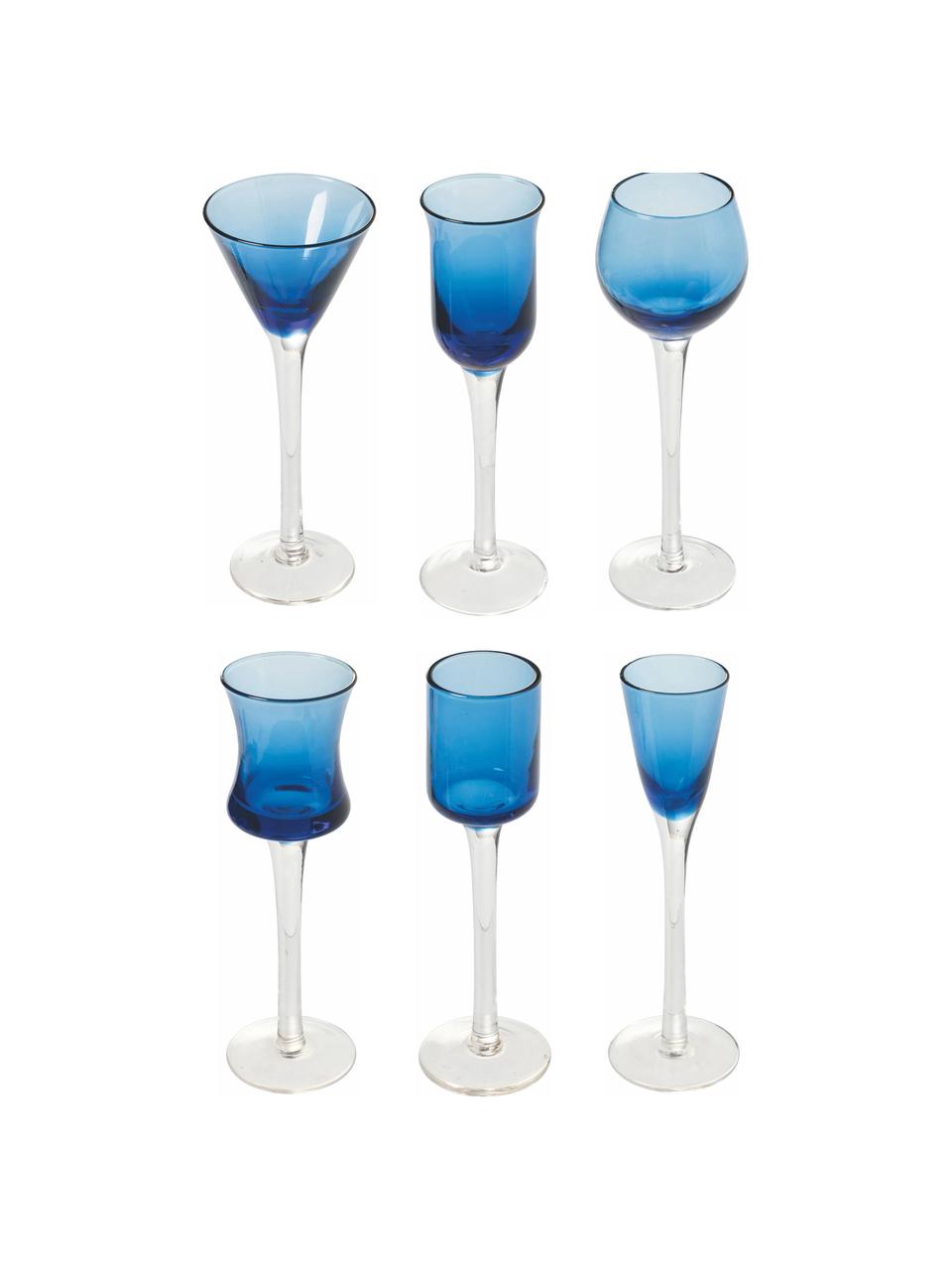 Set 6 bicchieri liquore Chupos, Vetro, Blu trasparente, Ø 5 x Alt. 16 cm