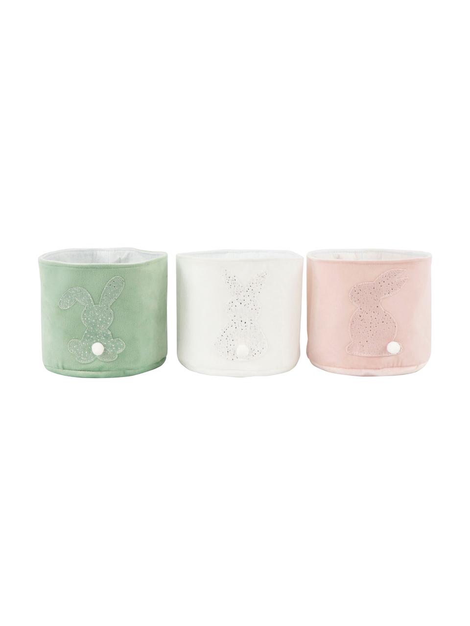 Aufbewahrungskörbe-Set Bunny, 3-tlg., Polyester, Baumwolle, Weiß, Rosa, Grün, Ø 13 x H 16 cm
