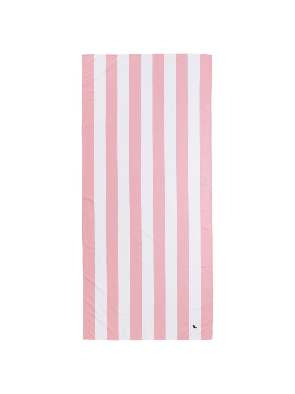 Dun gestreept microvezel strandlaken Cabana in roze, Roze, wit, B 90 x L 200 cm