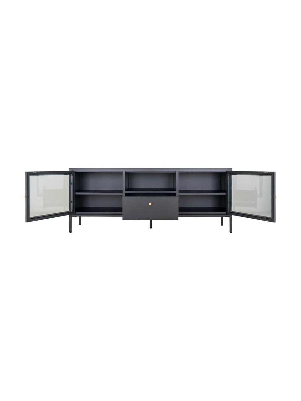 Consolle TV con cassetto Dalby, Struttura: acciaio verniciato a polv, Maniglie: metallo rivestito, Nero, Larg. 160 x Alt. 60 cm