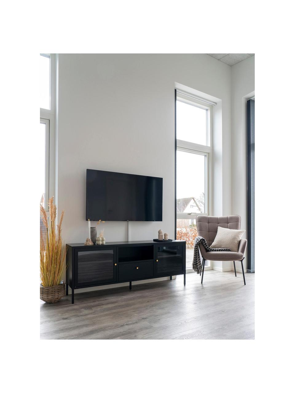 Mueble TV Dalby, Estructura: acero con pintura en polv, Negro, An 160 x Al 60 cm