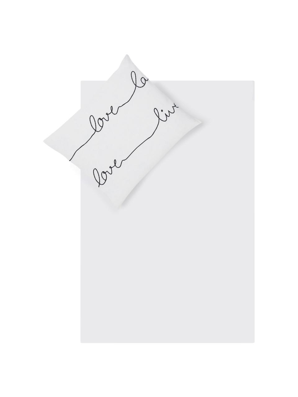 Dubbelzijdig dekbedovertrek Live, Katoen, Bovenzijde: wit, zwart. Onderzijde: wit, 140 x 200 cm + 1 kussenhoes 60 x 70 cm