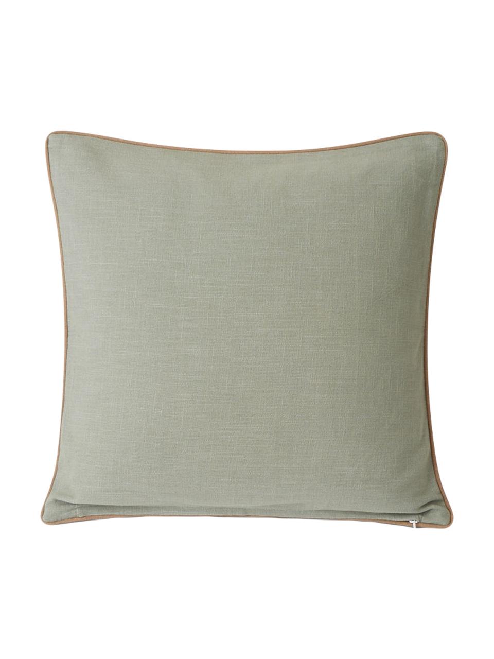 Poszewka na poduszkę z lamówką Grena, 100% bawełna, Szałwiowy zielony, brązowy, biały, S 50 x D 50 cm