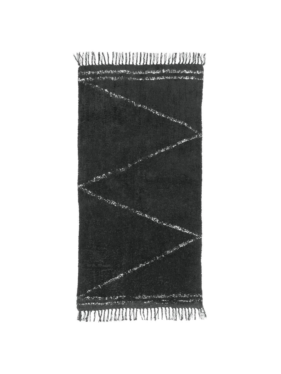 Ręcznie tuftowany dywan z bawełny z frędzlami Asisa, Czarny, biały, S 80 x D 150 cm (Rozmiar XS)
