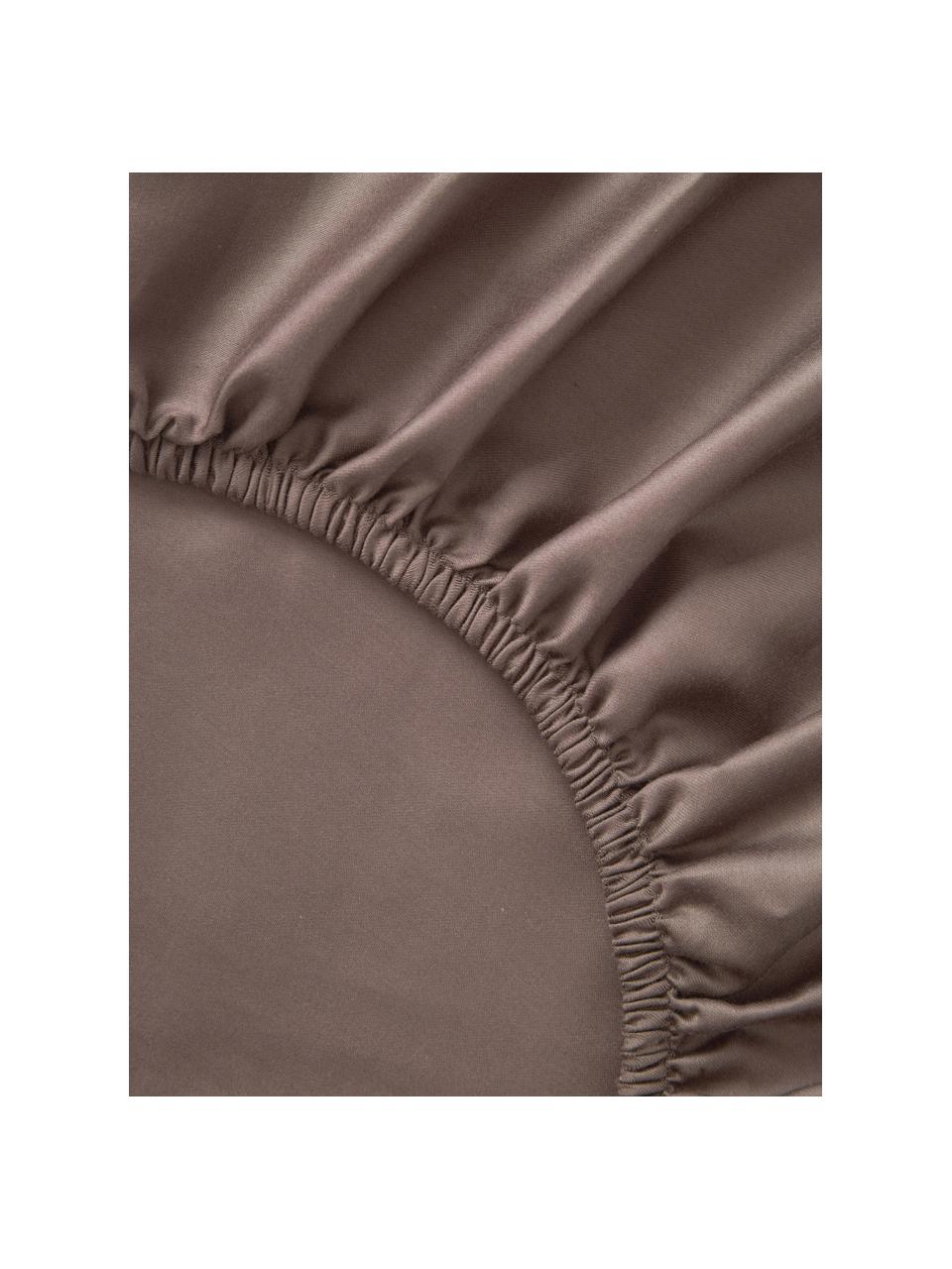 Drap-housse en satin de coton pour surmatelas Comfort, Brun foncé, larg. 90 x long. 200 cm, haut. 15 cm