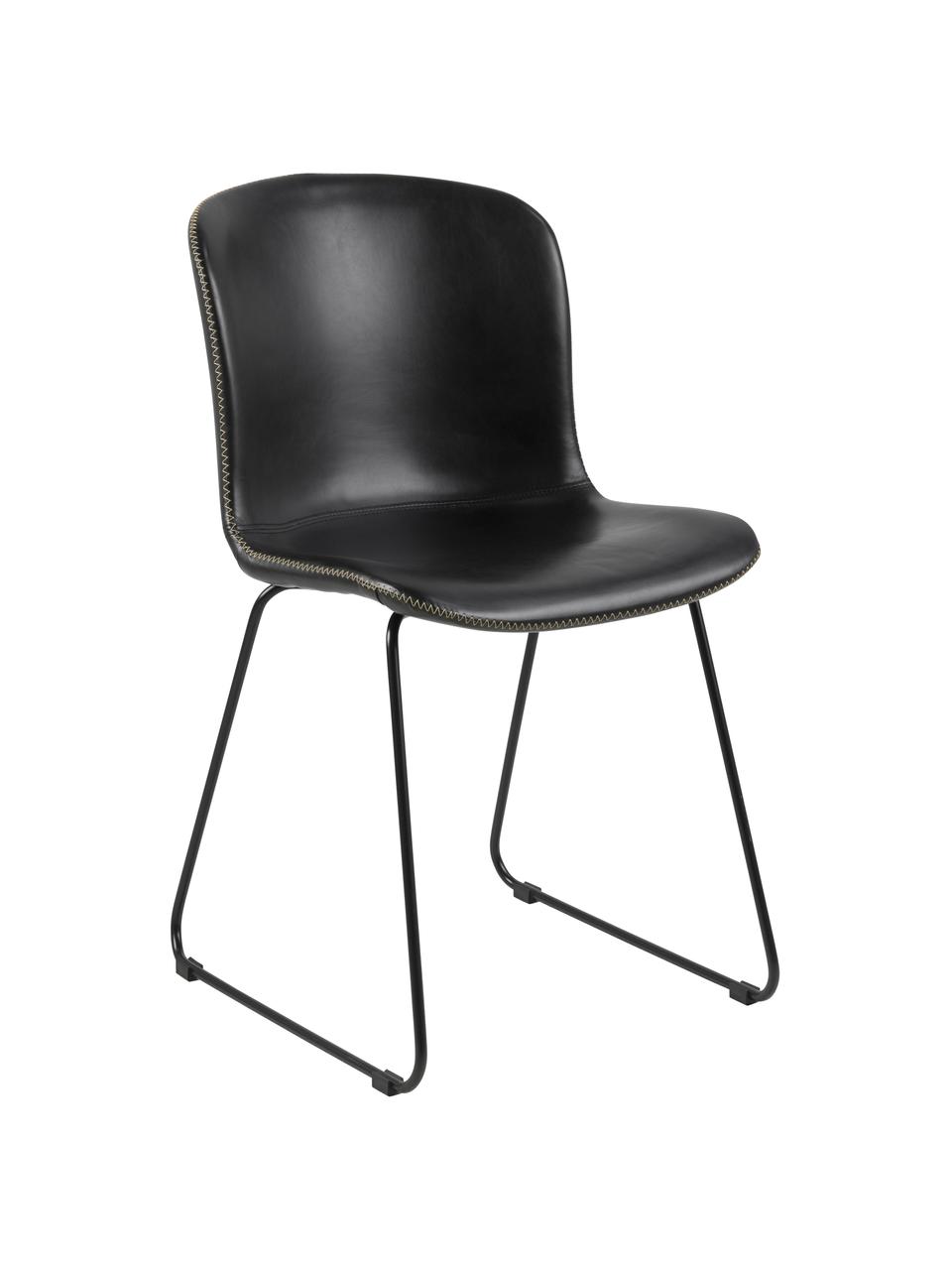 Kunstleren stoelen Story, 2 stuks, Bekleding: kunstleer, Poten: gepoedercoat metaal, Zwart, 47 x 51 cm