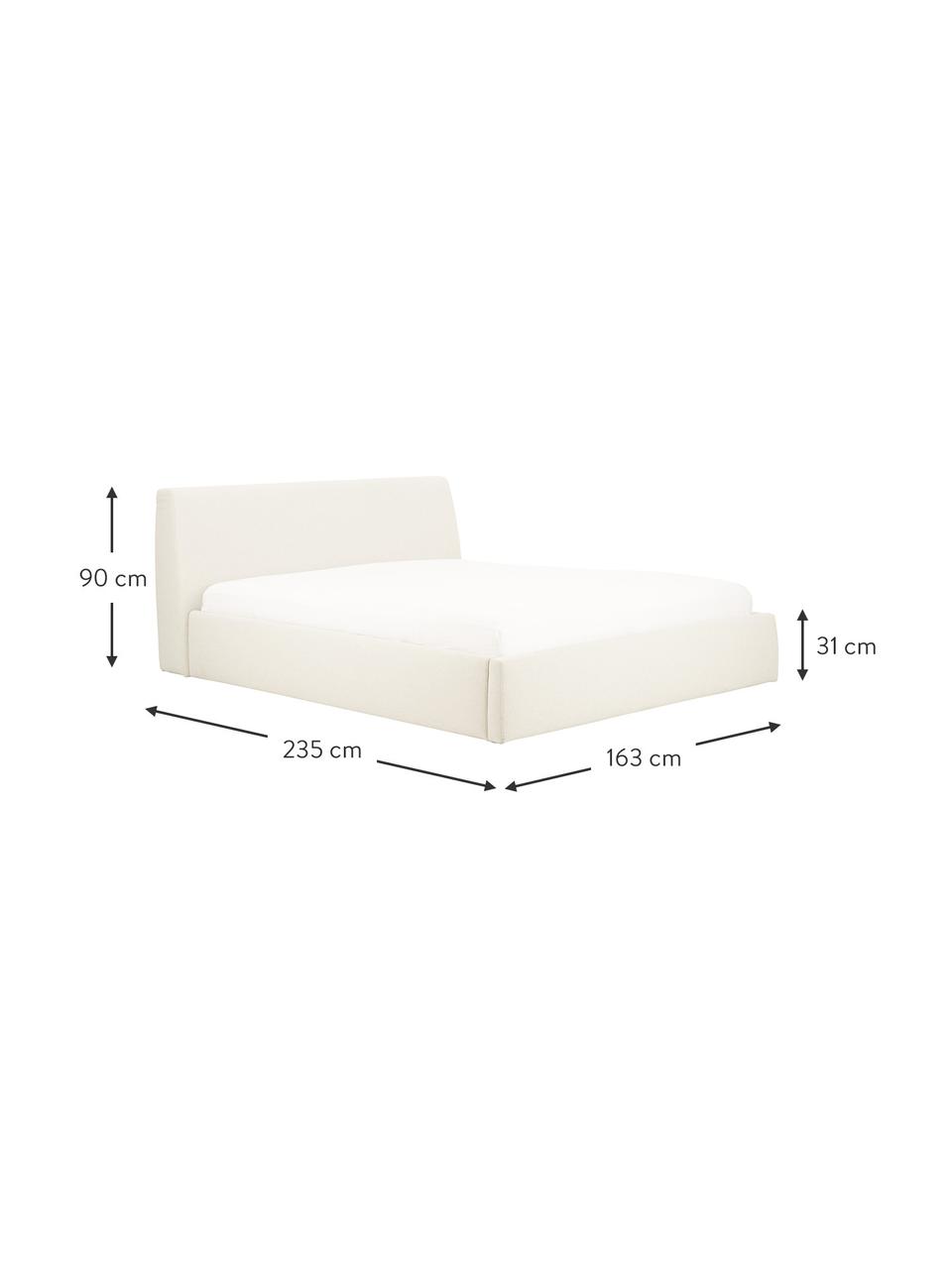 Łóżko tapicerowane z miejscem do przechowywania Cloud, Tapicerka: 100% poliester (tkanina s, Korpus: lite drewno sosnowe z cer, Beżowa tkanina, S 140 x D 200 cm