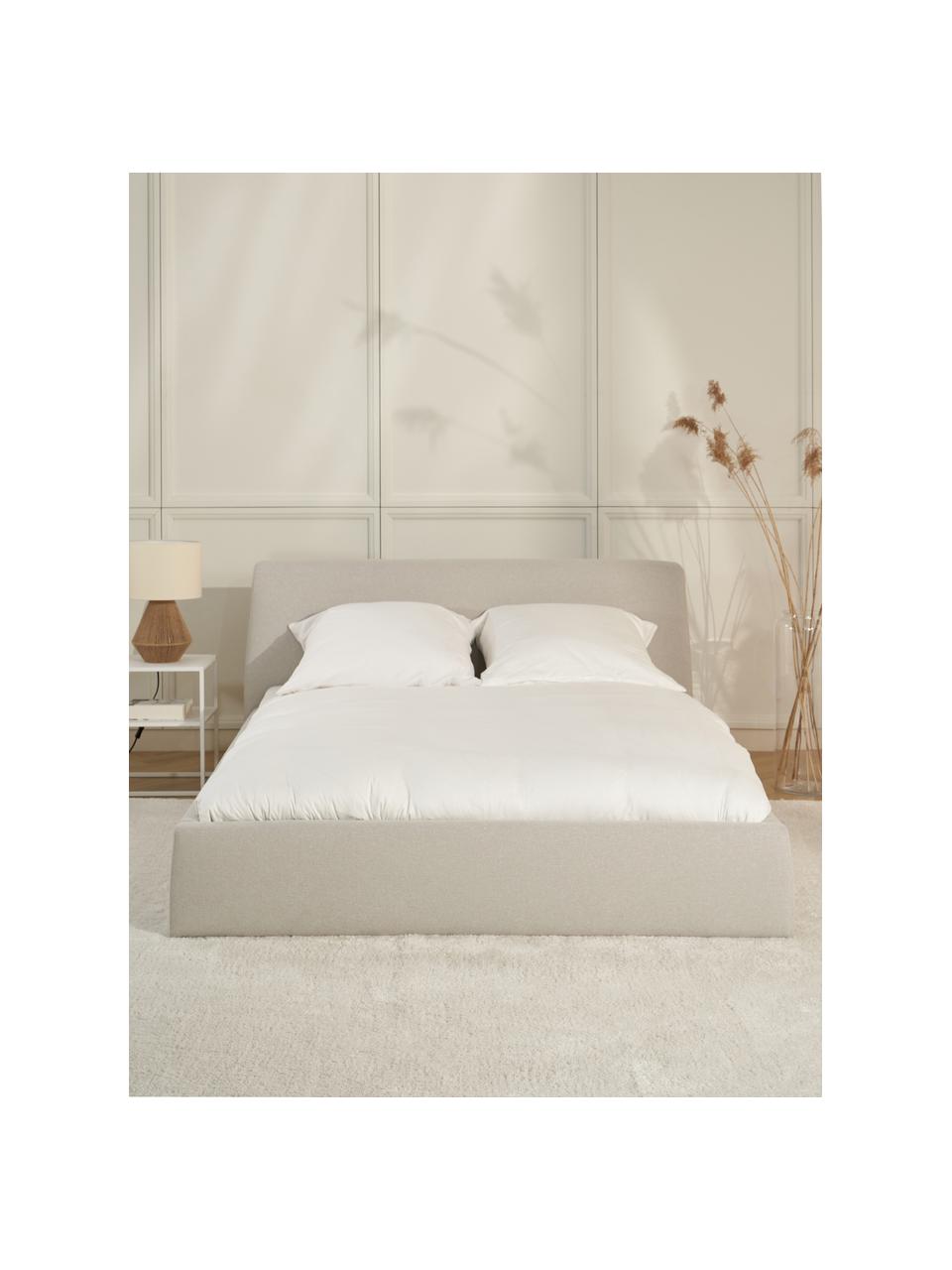 Gestoffeerd bed Cloud met opbergruimte in beige, Bekleding: fijn gestructureerde gewe, Frame: massief grenenhout, FSC-g, Geweven stof beige, B 200 x L 200 cm