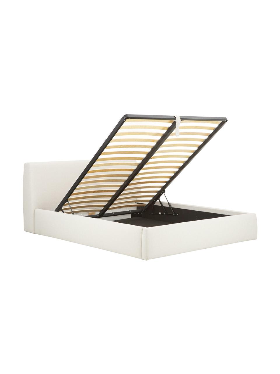 Cama tapizada Cloud, con espacio de almacenamiento, Tapizado: tejido finamente texturiz, Estructura: madera maciza de pino con, Tejido beige, An 200 x L 200 cm