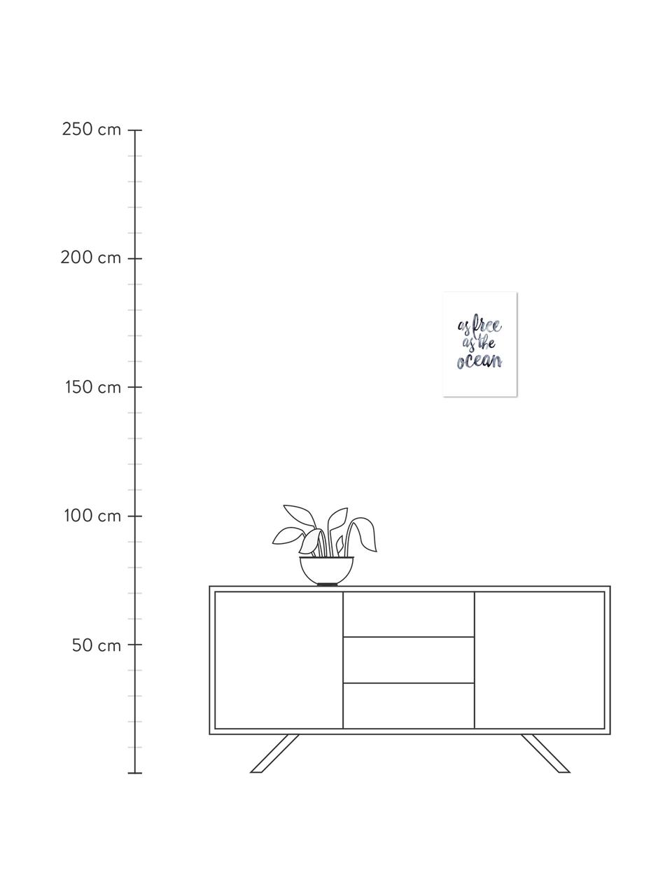 Plagát As Free As The Ocean, Digitálna tlač na papieri, 200 g/m², Tmavomodrá, biela, Š 21 , V 30 cm