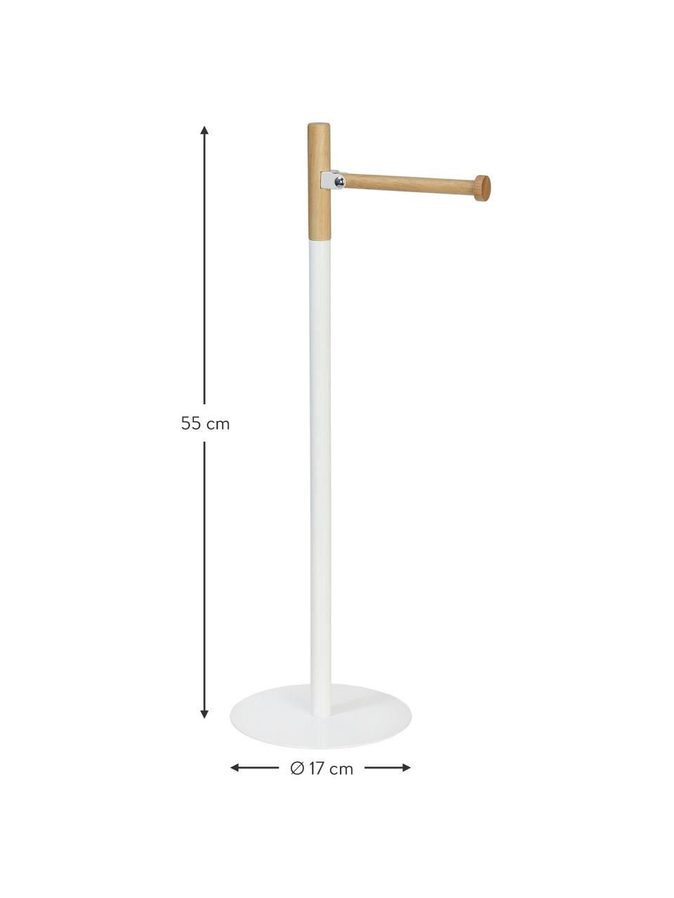 Portarrollos de baño Balham, Metal, madera de caucho, pintado, Blanco, madera de caucho, Ø 17 x Al 55 cm