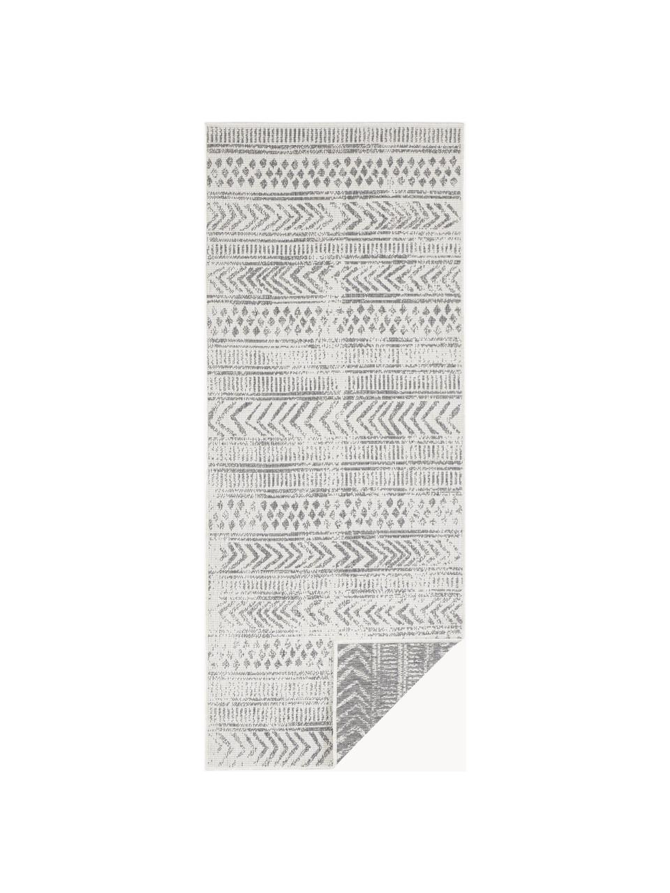 Tapis de couloir réversible intérieur-extérieur motif graphique Biri, Polypropylène, Gris, blanc crème, larg. 80 x long. 250 cm