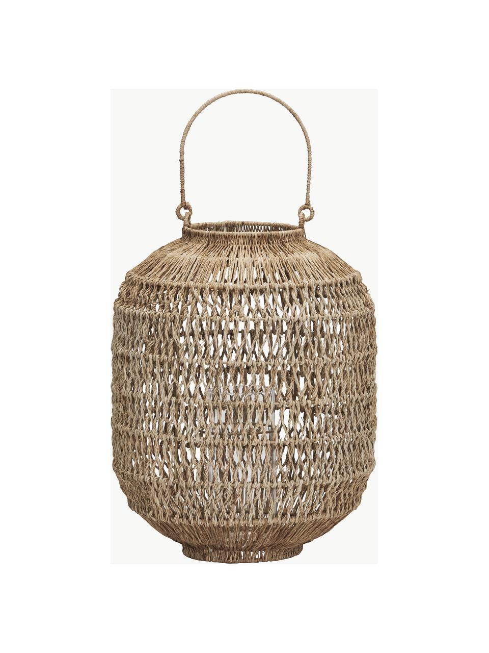 Handgefertigte Laterne Dive aus Jute, Gestell: Eisen, beschichtet, Beige, Ø 35 x H 43 cm