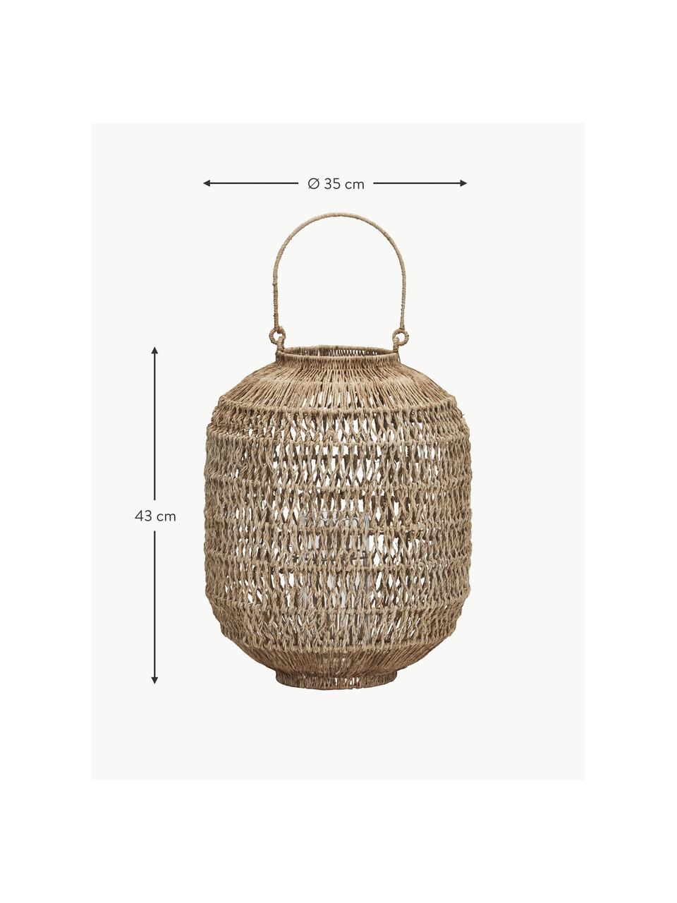 Handgefertigte Laterne Dive aus Jute, Gestell: Eisen, beschichtet, Beige, Ø 35 x H 43 cm