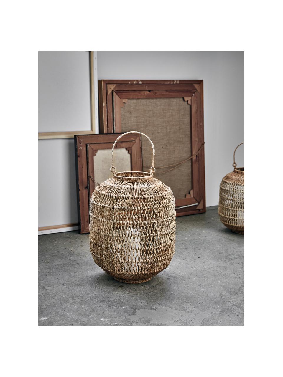 Handgefertigte Laterne Dive aus Jute, Gestell: Eisen, beschichtet, Beige, Ø 35 x H 43 cm