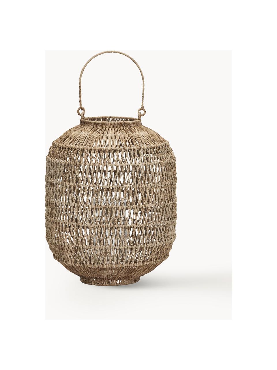 Handgefertigte Laterne Dive aus Jute, Gestell: Eisen, beschichtet, Beige, Ø 35 x H 43 cm