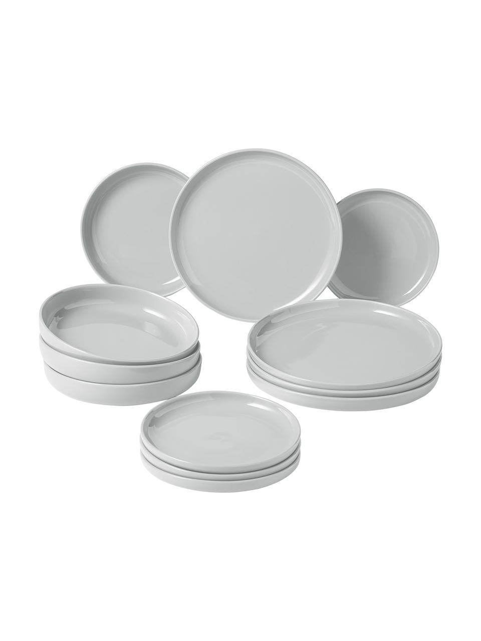 Service de table en porcelaine Nessa, 4 personnes (12 élém.), Porcelaine dure de haute qualité, Gris clair, 4 personnes (12 élém.)