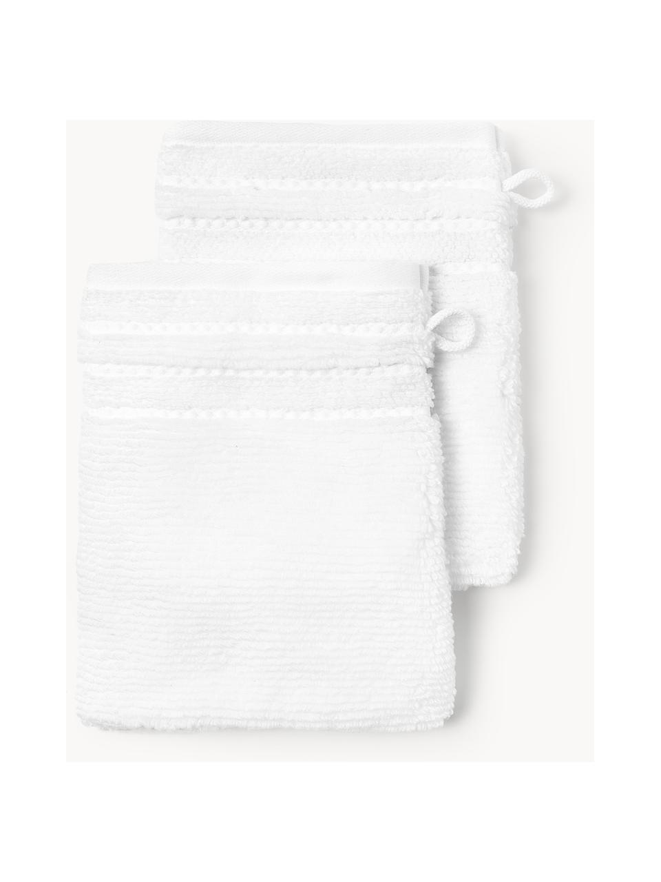 Gants de toilette avec bordure décorative Luxe, 2 pièces, Blanc, Gants de toilette, larg. 16 x haut. 22 cm