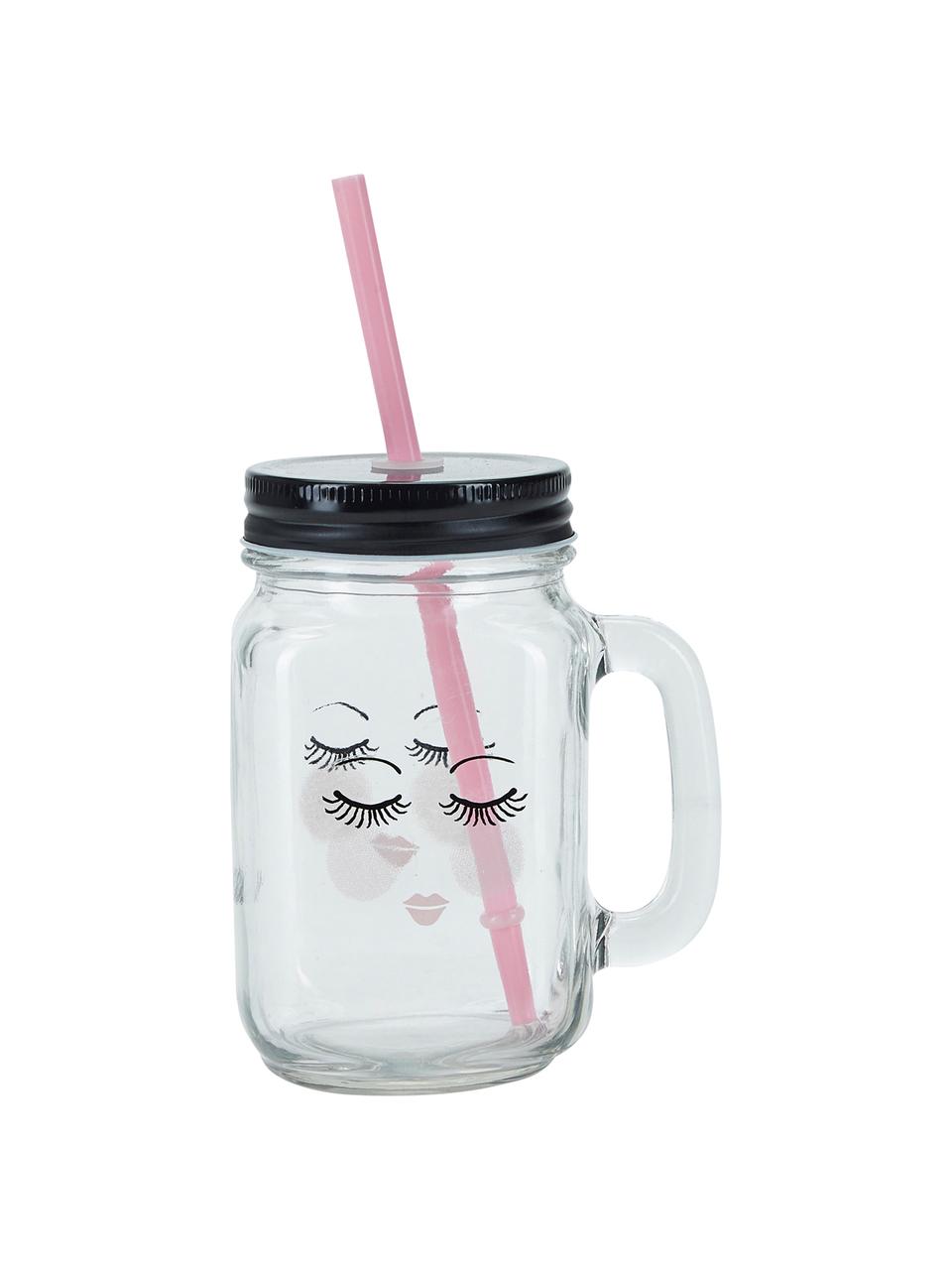 Mug bocal Closed Eyes, 2 pièces, Transparent, noir, rose