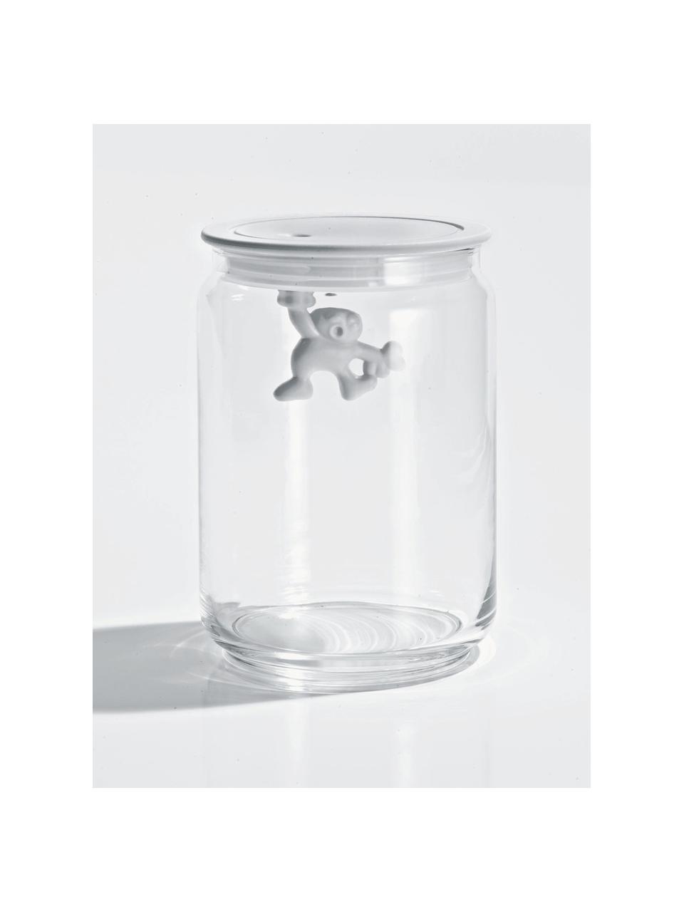 Opbergpot Gianni, H 15 cm, Glas, thermoplastische hars, Wit, transparant, Ø 11 x H 15 cm