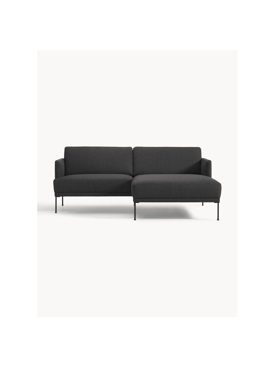 Sofa narożna Fluente, Tapicerka: 100% polipropylen Dzięki , Stelaż: lite drewno sosnowe, skle, Nogi: metal malowany proszkowo , Antracytowa tkanina, S 198 x G 152 cm, lewostronna