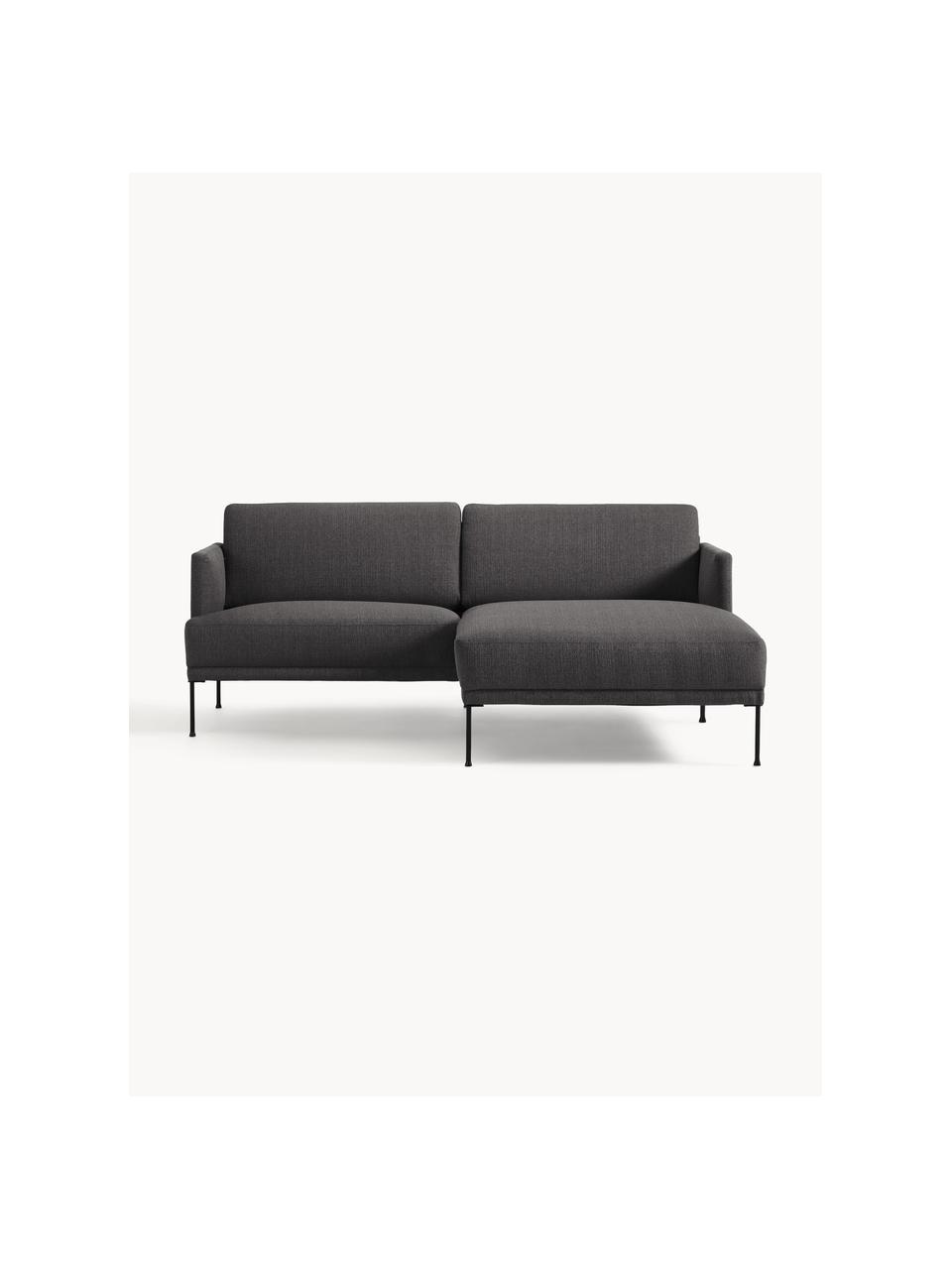 Kleines Ecksofa Fluente, Bezug: 100 % Polyester Der strap, Gestell: Massives Kiefernholz, Bir, Füße: Metall, pulverbeschichtet, Webstoff Anthrazit, B 198 x T 152 cm, Eckteil rechts