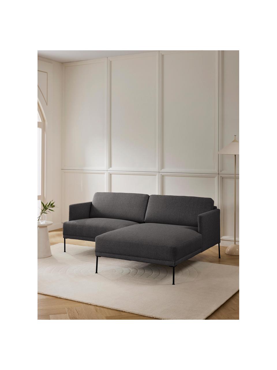 Kleines Ecksofa Fluente, Bezug: 100 % Polyester Der strap, Gestell: Massives Kiefernholz, Bir, Füße: Metall, pulverbeschichtet, Webstoff Anthrazit, B 198 x T 152 cm, Eckteil rechts