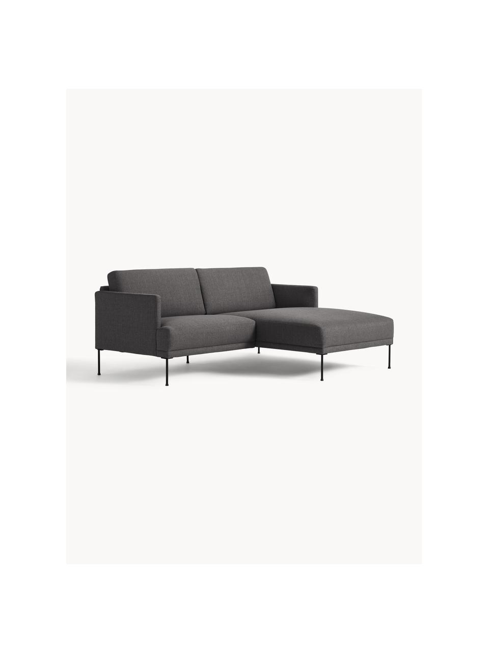 Kleines Ecksofa Fluente, Bezug: 100 % Polyester Der strap, Gestell: Massives Kiefernholz, Bir, Füße: Metall, pulverbeschichtet, Webstoff Anthrazit, B 198 x T 152 cm, Eckteil rechts