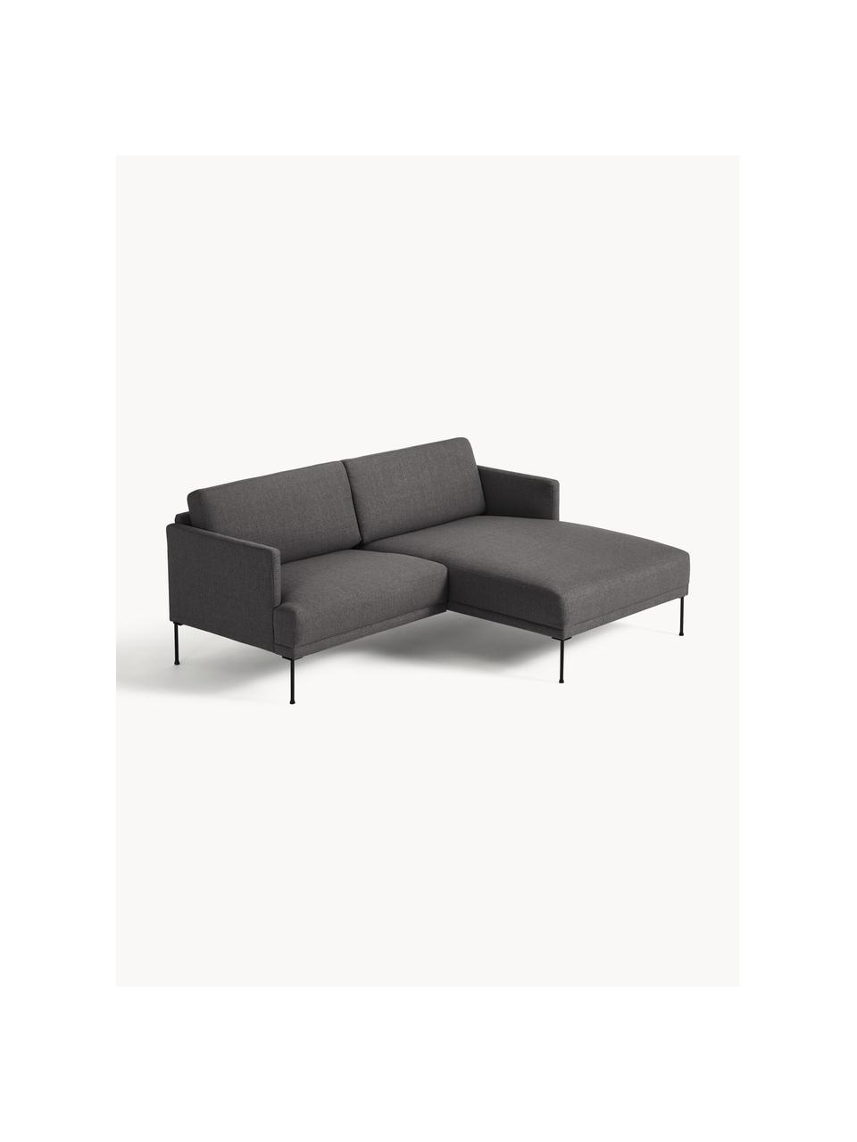 Kleines Ecksofa Fluente, Bezug: 100 % Polyester Der strap, Gestell: Massives Kiefernholz, Bir, Füße: Metall, pulverbeschichtet, Webstoff Anthrazit, B 198 x T 152 cm, Eckteil rechts