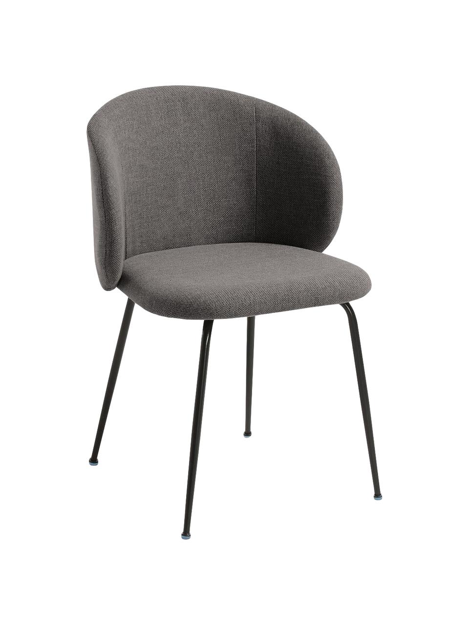 Gestoffeerde stoel Minna, Bekleding: geweven stof, Frame: gecoat metaal, Donkergrijs, zwart, B 57 x D 56 cm