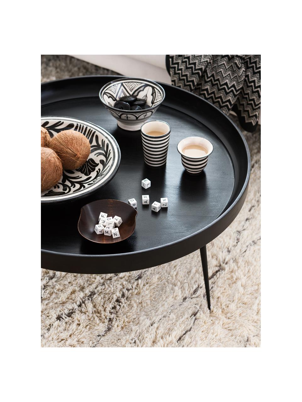 Ronde salontafel Bowl van mangohout, Tafelblad: gelakt mangohout, Poten: gepoedercoat staal, Mangohout, zwart gelakt, Ø 75 cm