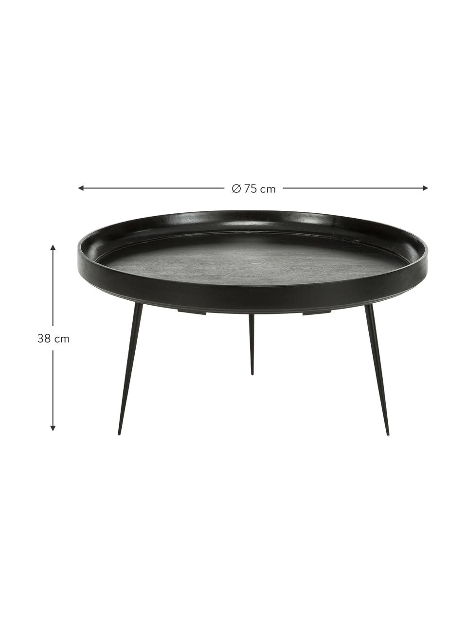 Tavolino rotondo da salotto di design in legno di mango Bowl, Gambe: acciaio verniciato a polv, Nero, Ø 75 x Alt. 38 cm