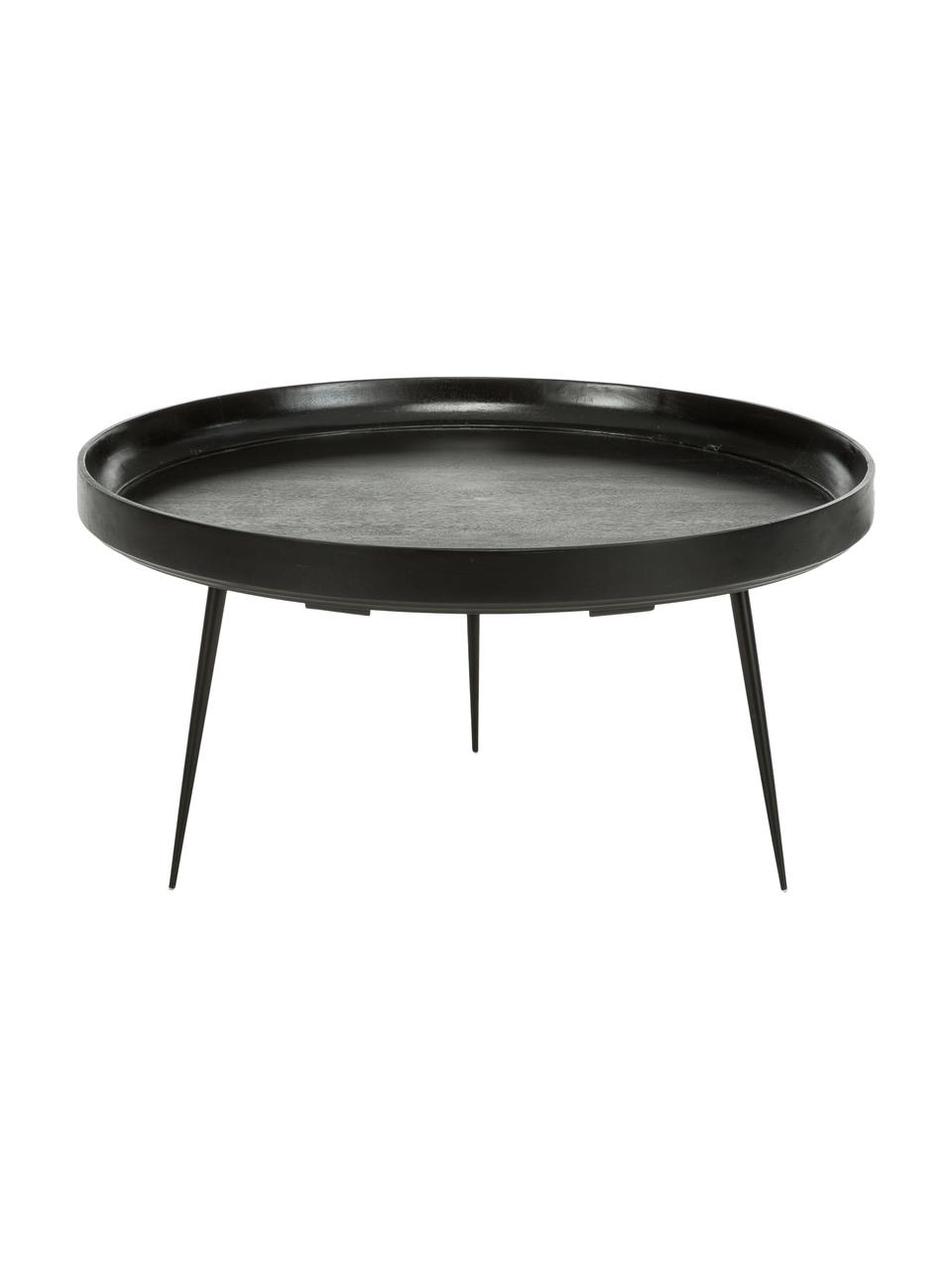 Ronde salontafel Bowl van mangohout, Tafelblad: gelakt mangohout, Poten: gepoedercoat staal, Mangohout, zwart gelakt, Ø 75 cm