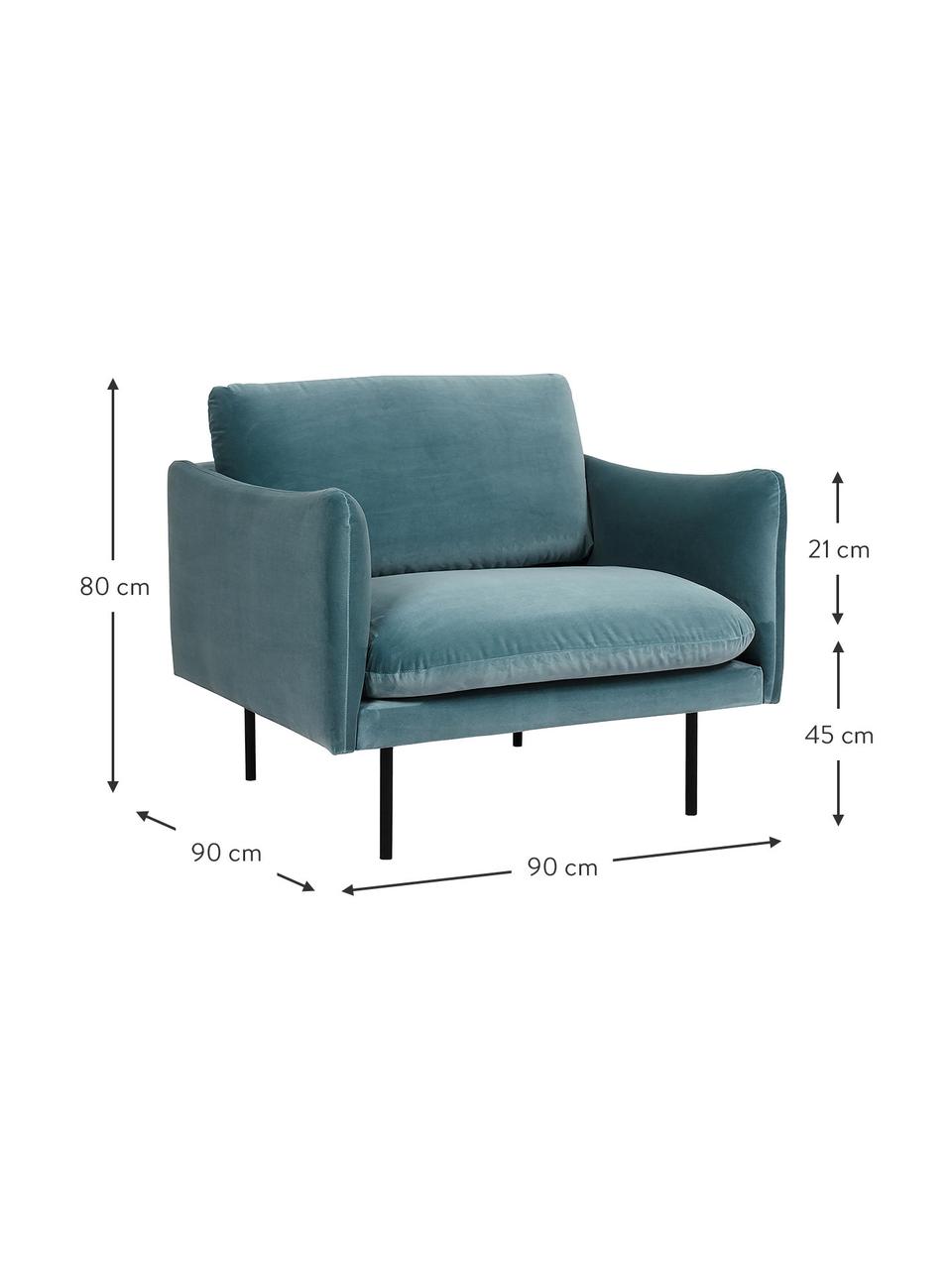 Zamatové kreslo s kovovými nohami Moby, Zamatová tyrkysová, Š 90 x H 90 cm
