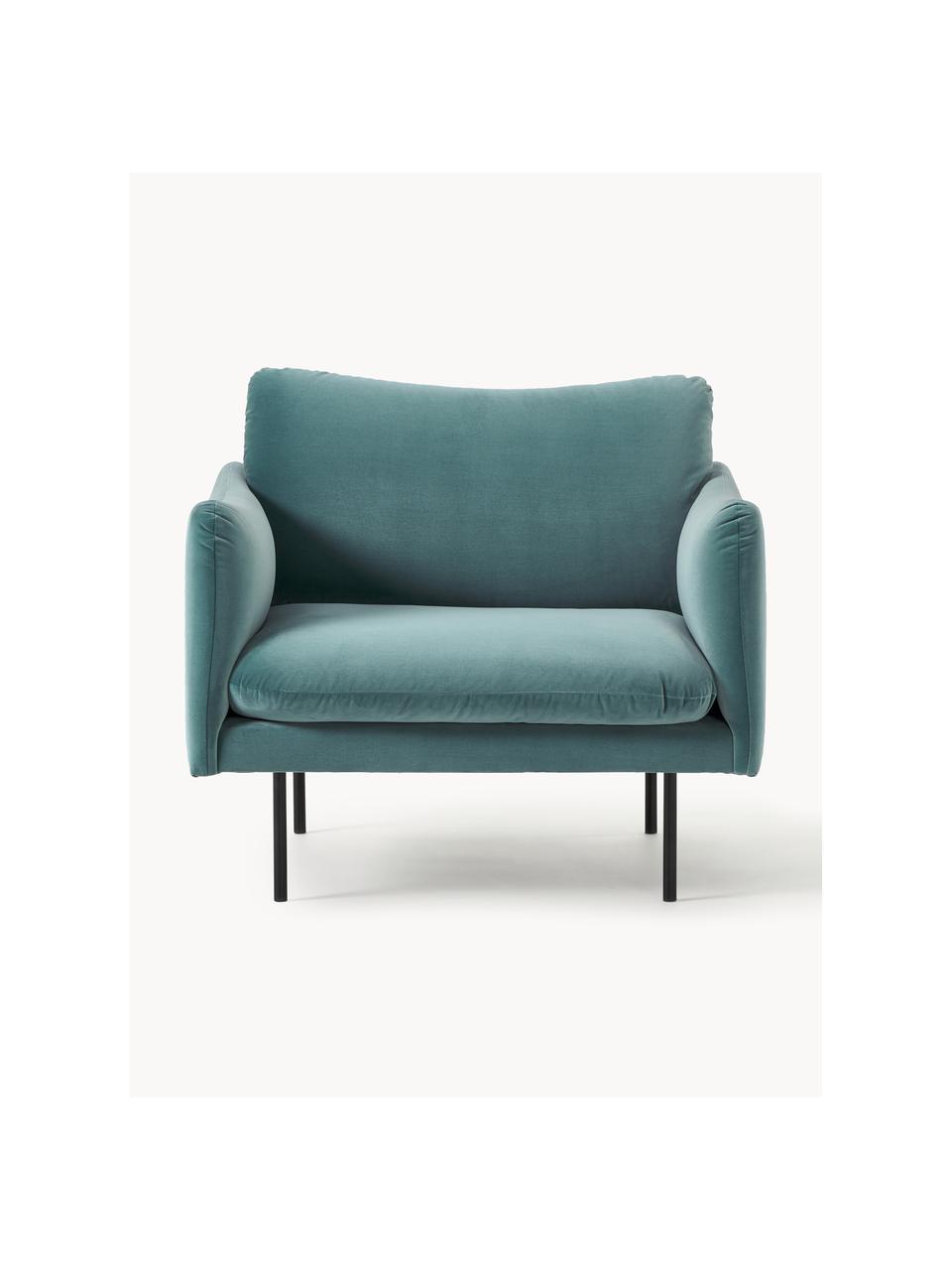 Fauteuil en velours Moby, Velours bleu pétrole, larg. 90 x prof. 90 cm