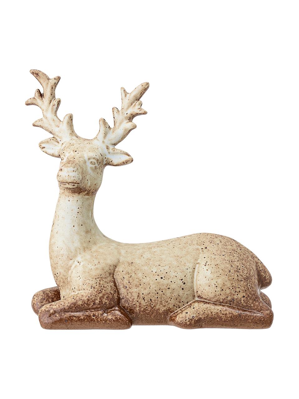 Objet décoratif Noël fait main Deer, Grès cérame, Brun, beige, larg. 16 x haut. 15 cm