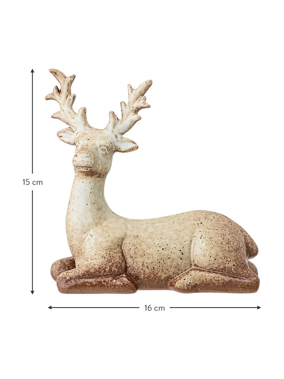 Handgefertigter Deko-Hirsch Deer, Steingut, Braun, Beige, B 16 x H 15 cm