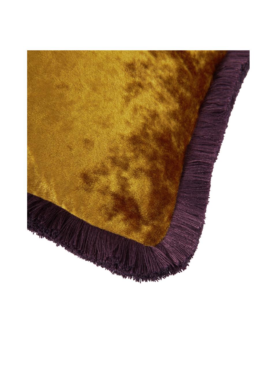Fluwelen kussenhoes Cyrus in okergeel met franjes, Fluweel (100% polyester)
Oeko-Tex Standaard 100, Klasse 1, Okergeel, lila, B 40 x L 40 cm