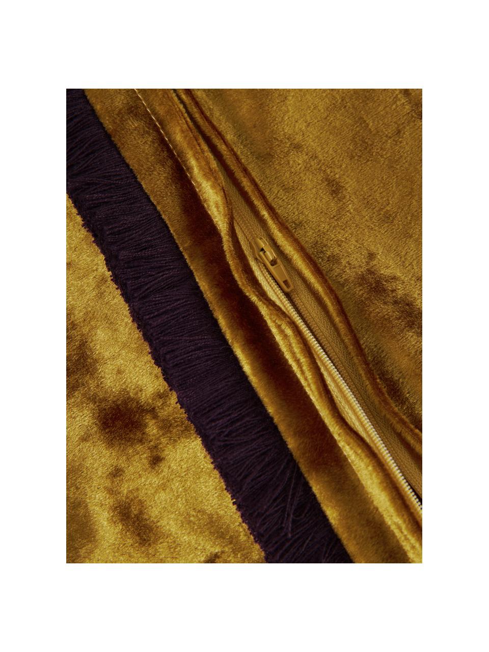 Federa arredo in velluto giallo ocra con frange Cyrus, Velluto (100% poliestere)
Oeko-Tex Standard 100, Classe 1, Giallo ocra, viola, Larg. 40 x Lung. 40 cm
