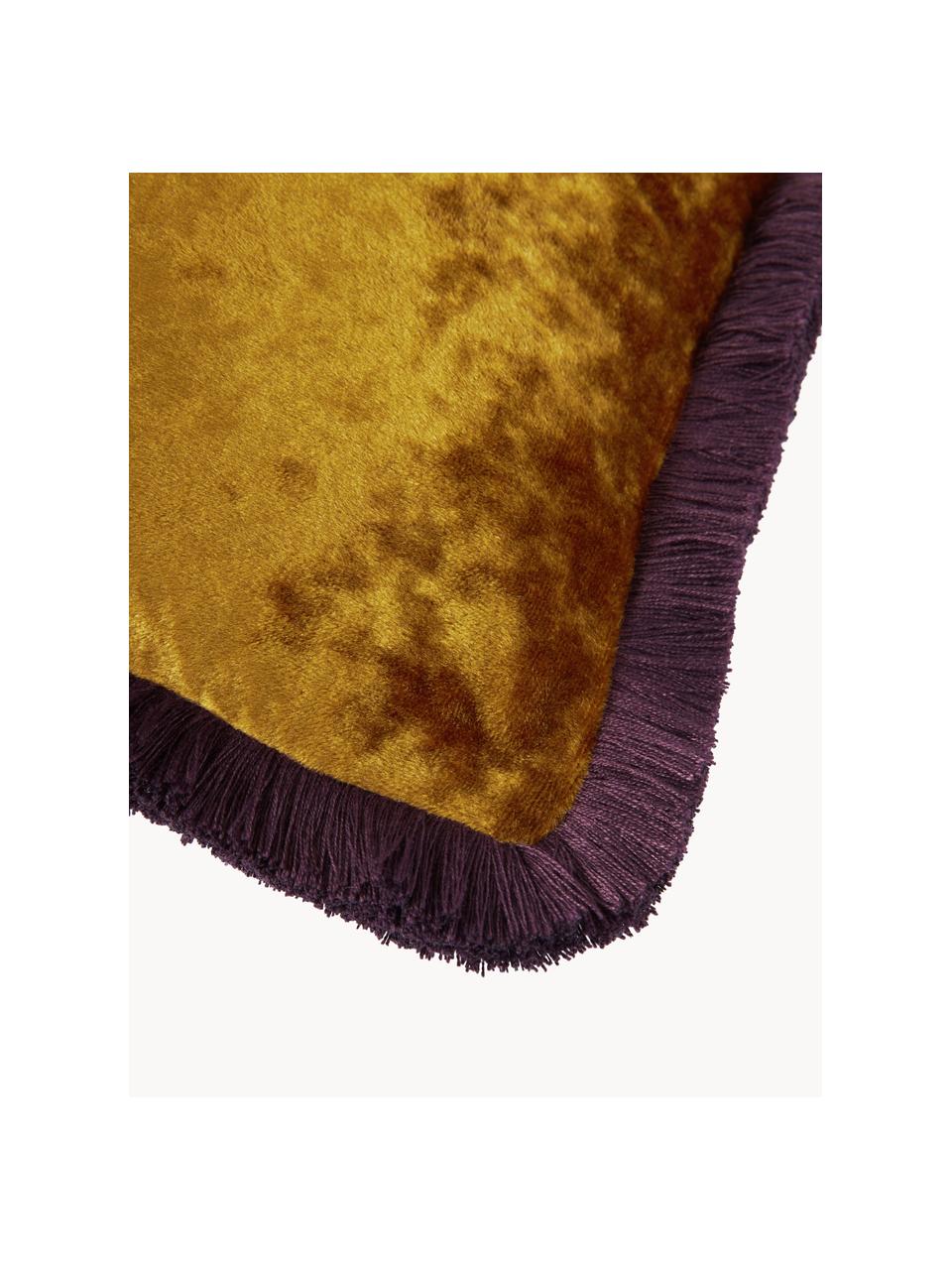 Sametový povlak na polštář s třásněmi Cyrus, Samet (100% polyester)
Certifikát Oeko-Tex Standard 100, třída 1, Okrová žlutá, Š 40 cm, D 40 cm