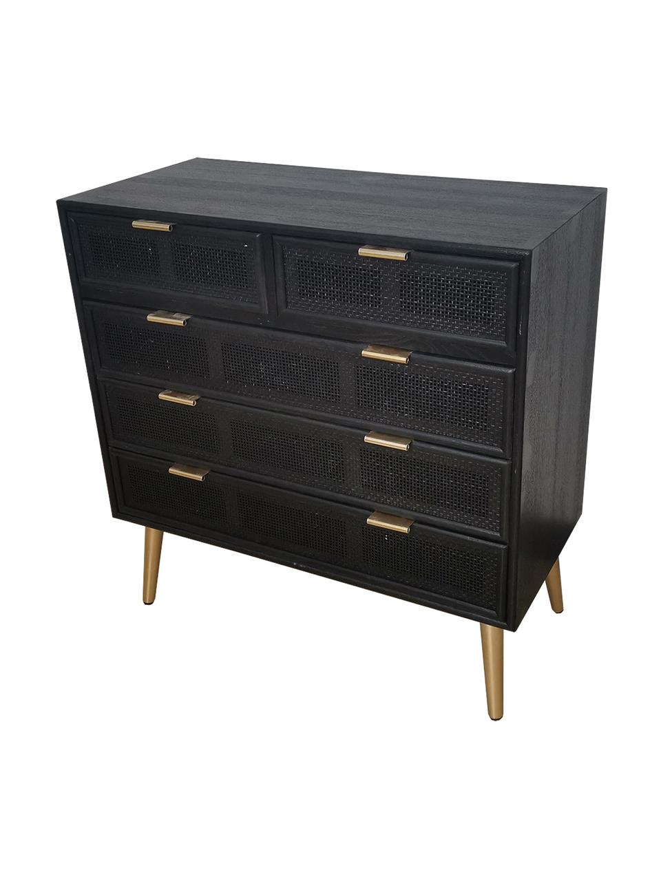 Ladekast Cayetana van hout, Frame: gelakt MDF, Poten: bamboehout, gelakt, Handvatten: gelakt metaal, Zwart, hout, B 80 x H 81 cm