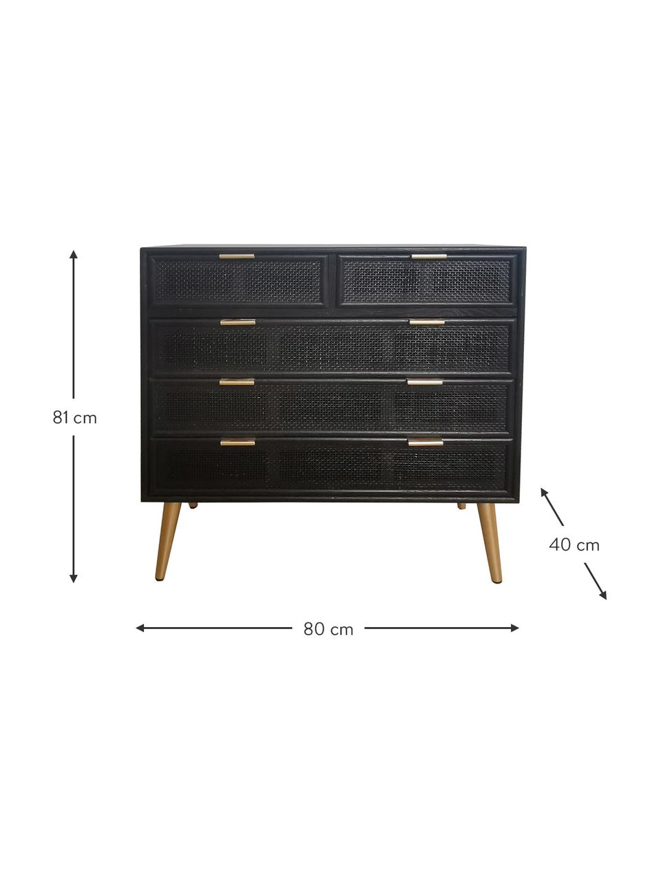 Komoda z dreva Cayetana, Drevo, čierna, Š 80 x V 81 cm