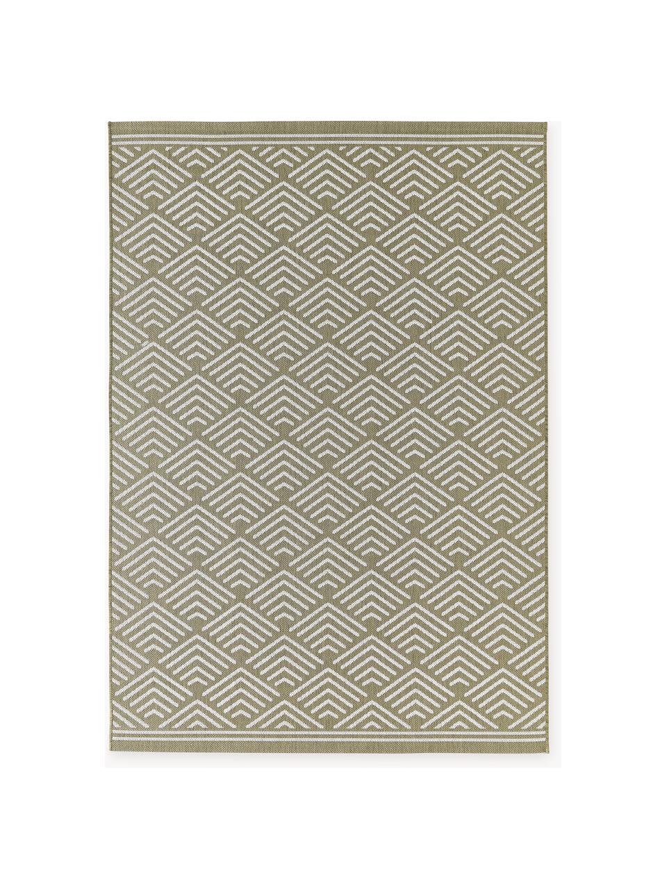 Tapis d'extérieur à poils ras Milano, Vert olive, blanc, larg. 80 x long. 150 cm (taille XS)