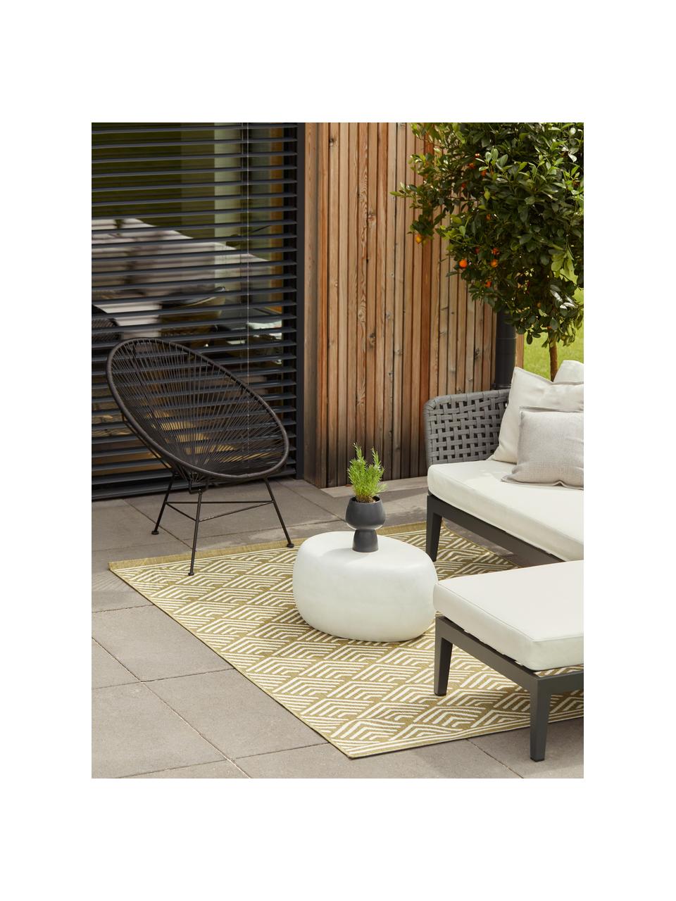 In- & outdoor vloerkleed Milano met grafisch patroon, Bovenzijde: 70% gerecycled polypropyl, Olijfgroen, wit, B 80 x L 150 cm (maat XS)