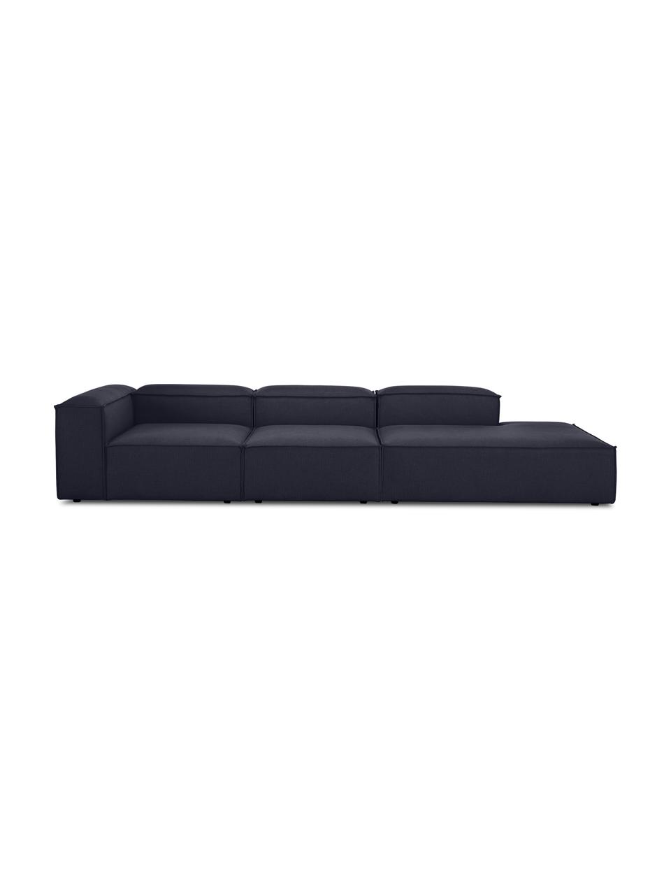 Modulaire XL chaise longue Lennon, Bekleding: 100% polyester De slijtva, Frame: massief grenenhout, FSC-g, Poten: kunststof De poten bevind, Geweven stof donkerblauw, B 357 x D 119 cm, rugleuning rechts