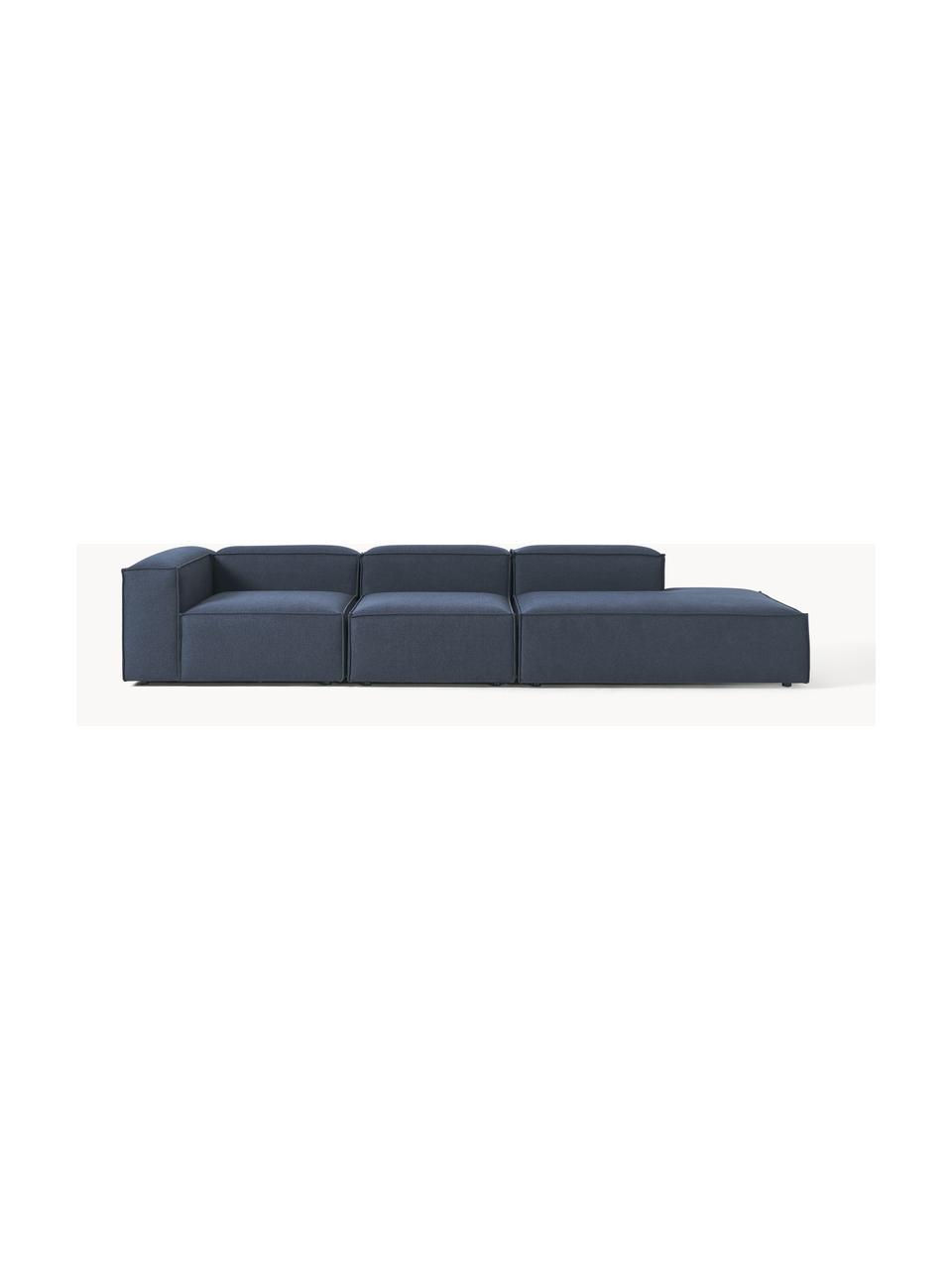 Modulaire XL chaise longue Lennon, Bekleding: 100% polyester De slijtva, Frame: massief grenenhout, multi, Poten: kunststof Dit product is , Geweven stof donkerblauw, B 357 x D 119 cm, armleuning links