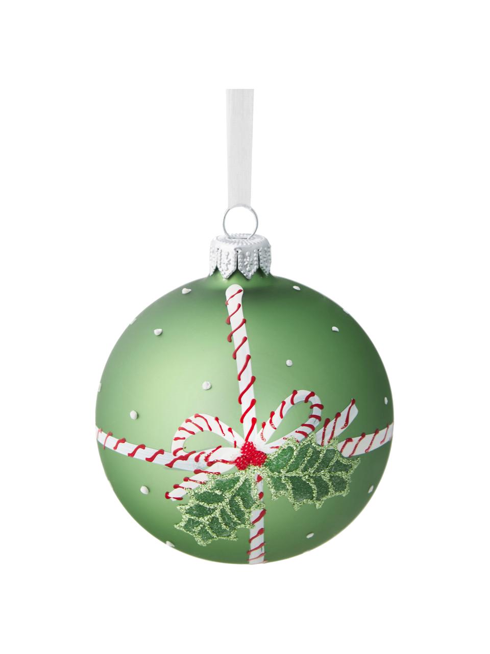 Set palline di Natalein vetro soffiato Mistel Ø 8 cm, 6 pz, Vetro, Rosso, verde, bianco, Ø 8 cm