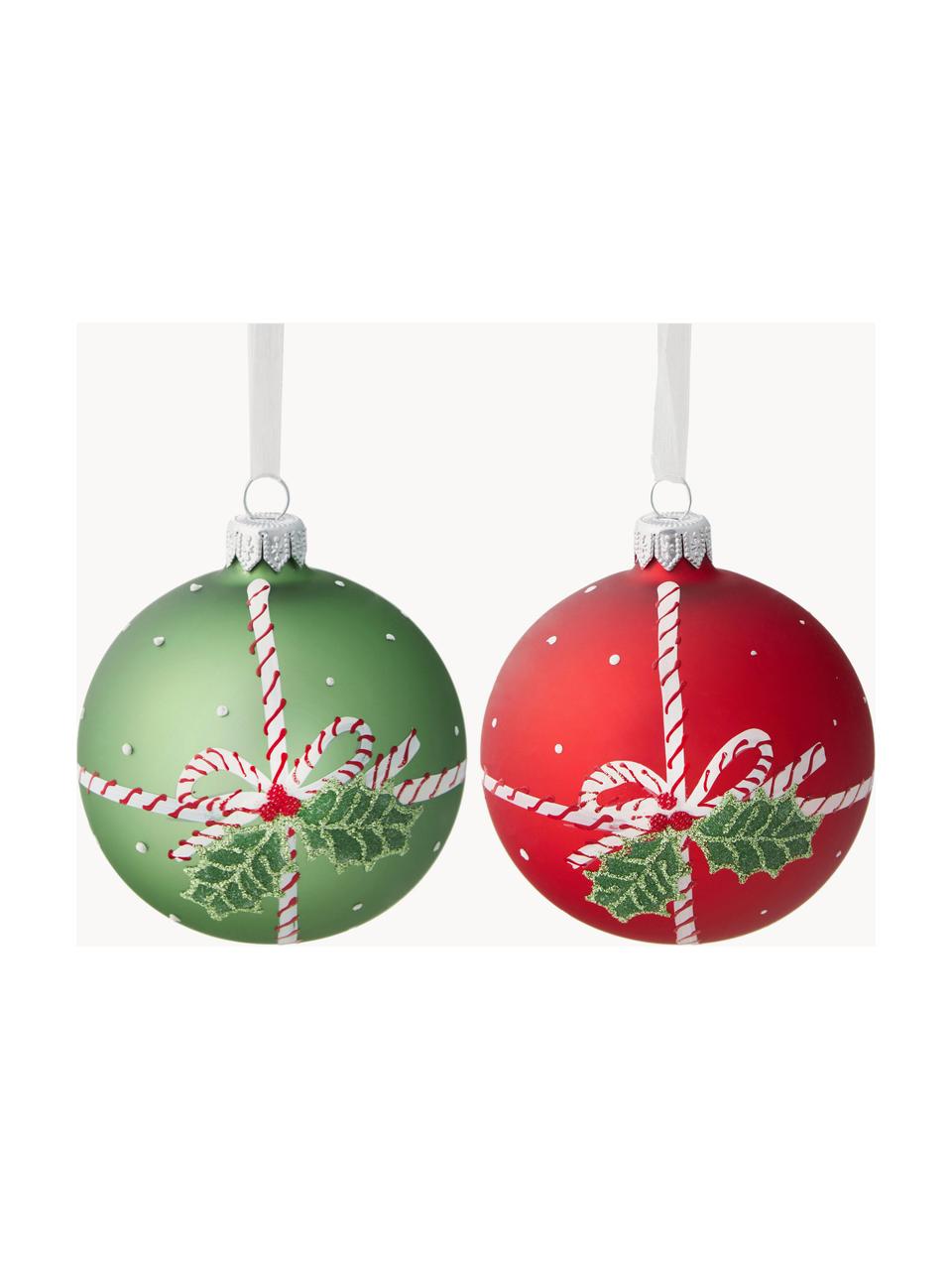 Set de bolas de Navidad sopladas artesanalmente Mistel, 6 uds., Vidrio, Rojo, verde, blanco, Ø 8 cm