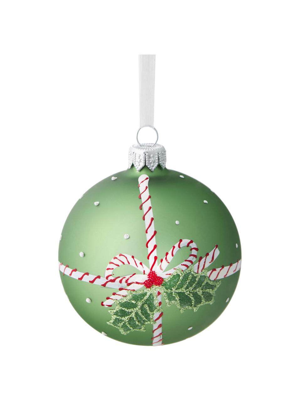 Mundgeblasene Weihnachtskugeln Mistel, 6er-Set, Glas, Rot, Grün, Ø 8 cm