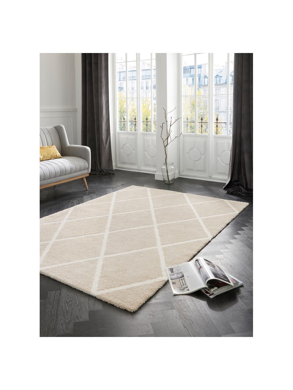 Tappeto con motivo a rombi Lunel, Retro: juta, Beige, color crema, Larg. 200 x Lung. 290 cm (taglia L)